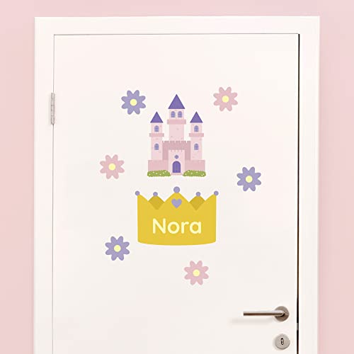 Klebekerlchen® Türaufkleber personalisiert mit Name – Wandtattoo Kinderzimmer & Babyzimmer deko – selbstklebende Wandsticker - Prinzessinnen Schloss von Klebekerlchen