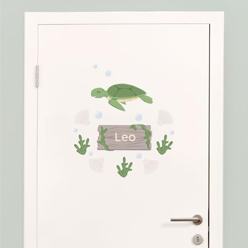 Klebekerlchen® Türaufkleber personalisiert mit Name – Wandtattoo Kinderzimmer & Babyzimmer deko – selbstklebende Wandsticker - Schildkröte von Klebekerlchen