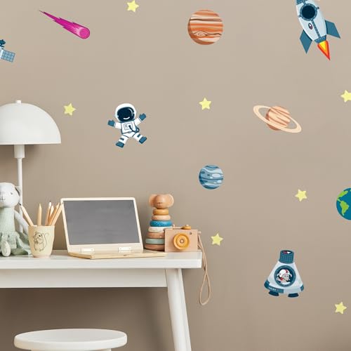 Klebekerlchen® | Wandtattoo für das Kinderzimmer, Wandsticker mit Planeten, selbstklebend - Weltraum (Set mit 21 Motiven) von Klebekerlchen