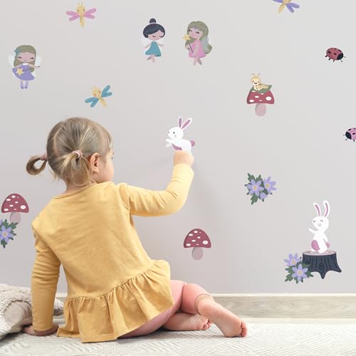 Klebekerlchen® | Wandtattoo für das Kinderzimmer, Wandsticker mit Feen und Hasen selbstklebend - Feen (Set mit 27 Motiven) von Klebekerlchen