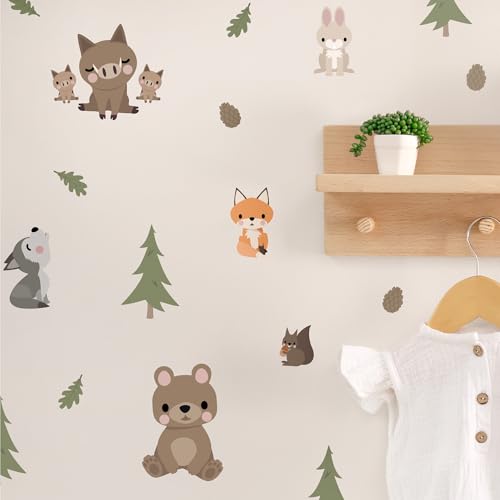 Klebekerlchen® | Wandtattoo für das Kinderzimmer, Wandsticker mit Fuchs, Bär und Eichhörnchen, selbstklebend - Waldtiere (Set mit 29 Motiven) von Klebekerlchen