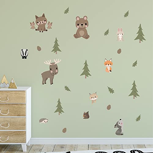 Klebekerlchen® | Wandtattoo für das Kinderzimmer, Wandsticker mit Fuchs, Bär und Eichhörnchen, selbstklebend - Waldtiere (Set mit 29 Motiven) von Klebekerlchen