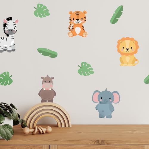 Klebekerlchen® | Wandtattoo für das Kinderzimmer, Wandsticker mit Löwe, Elefant und Giraffe, selbstklebend - Dschungeltiere (Set mit 15 Motiven) von Klebekerlchen