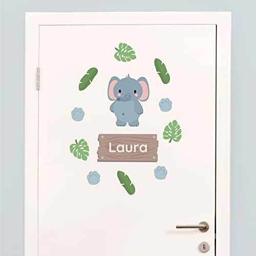 Klebekerlchen® Türaufkleber personalisiert mit Name – Wandtattoo Kinderzimmer & Babyzimmer deko – selbstklebende Wandsticker - Elefant von Klebekerlchen