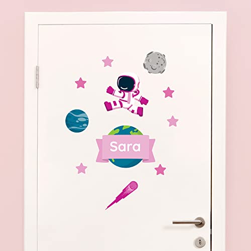 Klebekerlchen - Tür-Sticker für dein Kinderzimmer - Weltraum rosa Astronaut von Klebekerlchen