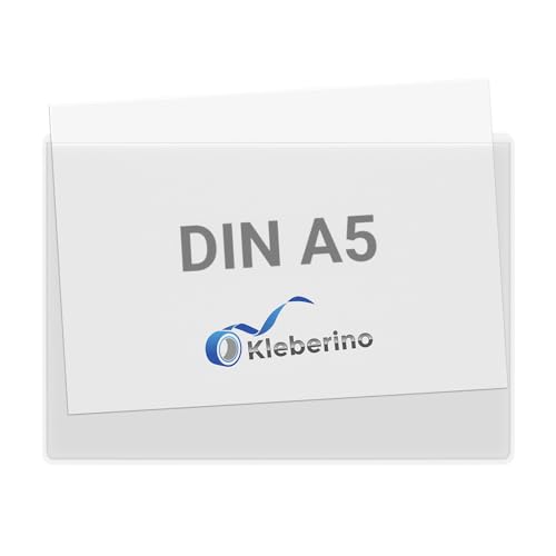 KLEBERINO Sichthüllen selbstklebend | Selbstklebetaschen transparent | Breite seite offen | Klarsichthüllen zum kleben (DIN A5 | 100 Stück) von Kleberino
