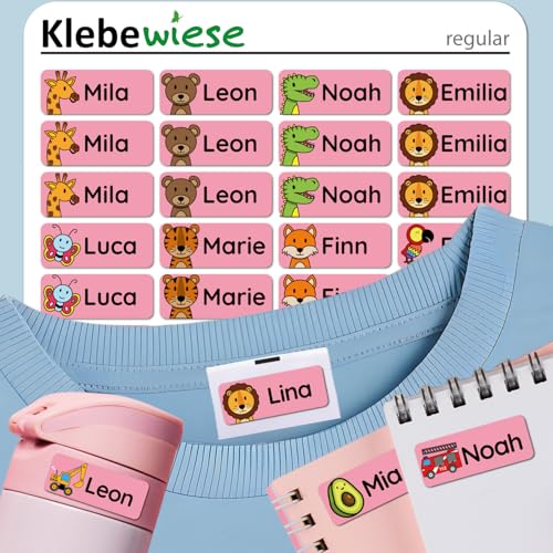 Klebewiese® - Namensaufkleber für Kinder (240 Stück) - Kleidung und Gegenstände - waschmaschinenfest und personalisiert (Farbe: Rosa) von Klebewiese