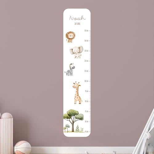 Messlatte Kinder mit Name 50-150cm - mit Tieren als Dekoration fürs Kinderzimmer - personalisierte Messlatte Kinder - tolles Geburts Geschenk – personalisert – Aufkleben oder Aufhängen (Zum Aufkleben) von Klebewurm
