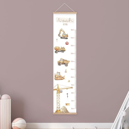 Personalisierte Messlatte Kinder Baustelle – mit Namen – 50-150 cm – Tiere Deko fürs Kinderzimmer – Wandtattoo ohne PVC – Wachstumstabelle Baby & Kind – Geschenk zur Geburt oder Taufe (Zum Aufhängen) von Klebewurm