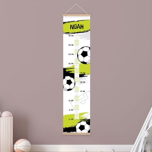 Personalisierte Messlatte Kinder Fußball – mit Namen – 50-150 cm – Deko fürs Kinderzimmer – Wandtattoo ohne PVC – Wachstumstabelle Baby & Kind – Geschenk zur Geburt oder Taufe (Zum Aufhängen) von Klebewurm