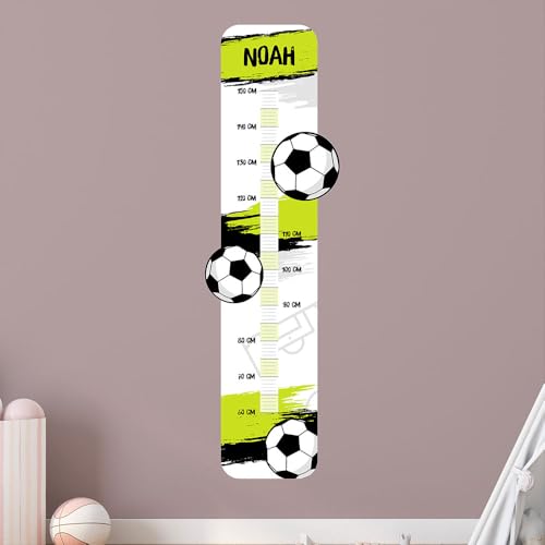 Personalisierte Messlatte Kinder Fußball – mit Namen – 50-150 cm – Deko fürs Kinderzimmer – Wandtattoo ohne PVC – Wachstumstabelle Baby & Kind – Geschenk zur Geburt oder Taufe (Zum Aufkleben) von Klebewurm
