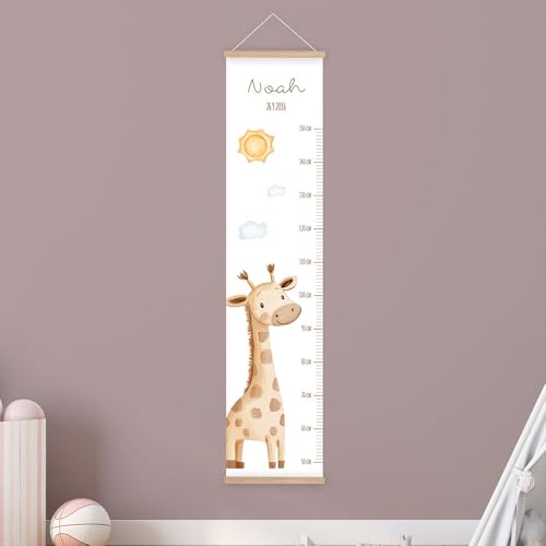 Personalisierte Messlatte Kinder Giraffe – mit Namen – 50-150 cm – Tiere Deko fürs Kinderzimmer – Wandtattoo ohne PVC – Wachstumstabelle Baby & Kind – Geschenk zur Geburt oder Taufe (Zum Aufhängen) von Klebewurm