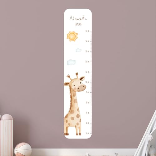 Personalisierte Messlatte Kinder Giraffe – mit Namen – 50-150 cm – Tiere Deko fürs Kinderzimmer – Wandtattoo ohne PVC – Wachstumstabelle Baby & Kind – Geschenk zur Geburt oder Taufe (Zum Aufkleben) von Klebewurm