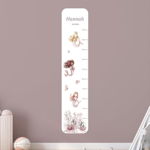 Personalisierte Messlatte Kinder Meerjungfrauen – mit Namen – 50-150 cm – Deko fürs Kinderzimmer – Wandtattoo ohne PVC – Wachstumstabelle Baby & Kind – Geschenk zur Geburt oder Taufe (Zum Aufkleben) von Klebewurm
