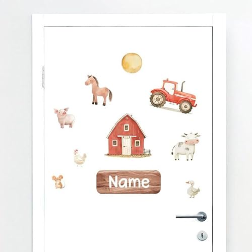 Türaufkleber mit Name Bauernhof #19 – Blasenfreie Anwendung, nachhaltig & PVC-frei – Türaufkleber personalisiert – Wandtattoo Kinderzimmer & Babyzimmer Deko – selbstklebende Wandsticker – von Klebewurm