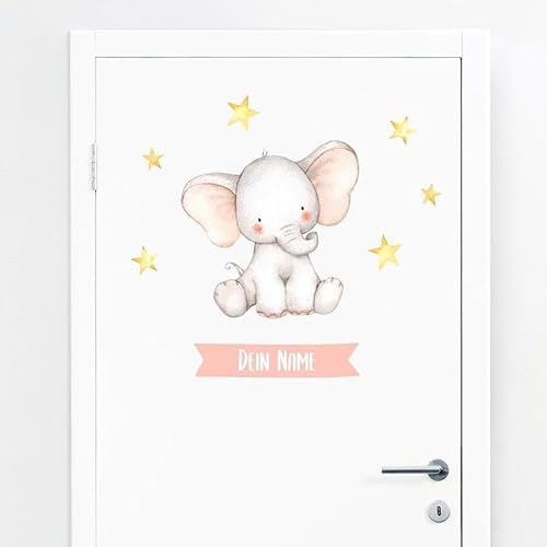 Türaufkleber mit Name Elefant #69 – Blasenfreie Anwendung, nachhaltig & PVC-frei – Türaufkleber personalisiert – Wandtattoo Kinderzimmer & Babyzimmer Deko – selbstklebende Wandsticker – von Klebewurm