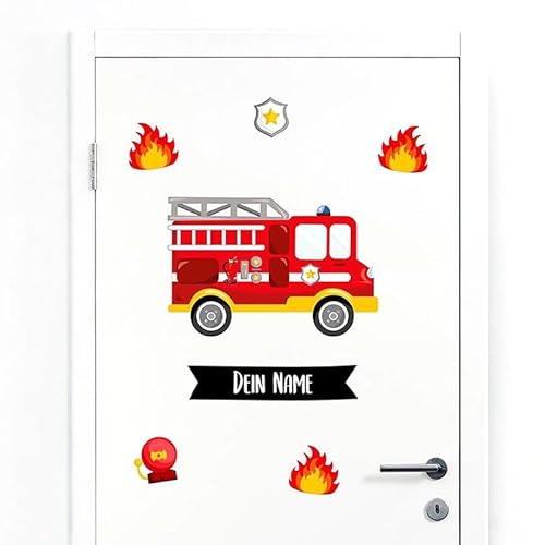 Türaufkleber mit Name Feuerwehr #44 – Blasenfreie Anwendung, nachhaltig & PVC-frei – Türaufkleber personalisiert – Wandtattoo Kinderzimmer & Babyzimmer Deko – selbstklebende Wandsticker – von Klebewurm