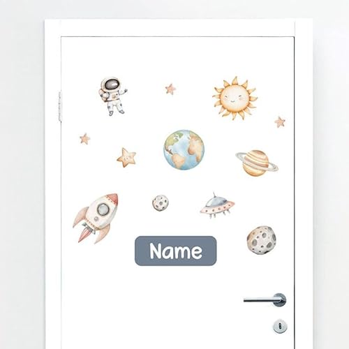Türaufkleber mit Name Weltraum #8 – Blasenfreie Anwendung, nachhaltig & PVC-frei – Türaufkleber personalisiert – Wandtattoo Kinderzimmer & Babyzimmer Deko – selbstklebende Wandsticker – von Klebewurm