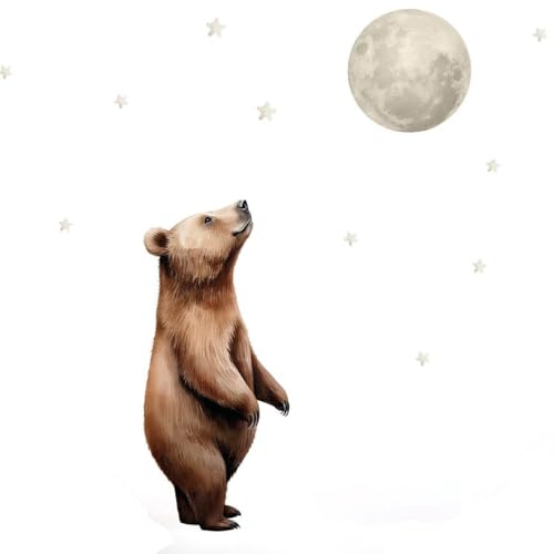 Wandtattoo Bär und Mond #74 – Liebevolle selbstklebende Wanddekoration für Kinderzimmer – Blasenfreie Anwendung, nachhaltig & PVC-frei – Größe: Bär 52 x 116 cm, Mond 46 cm, 40 Sterne (5–7 cm) von Klebewurm