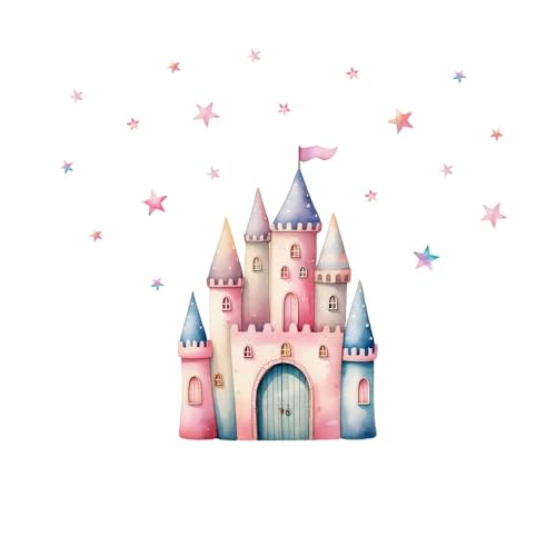 Wandtattoo Schloss #17 – Selbstklebende Wanddekoration – Blasenfreie Anwendung, nachhaltig & PVC-frei – Schloss (79 x 117 cm), große Sterne (10 x 10 cm), kleine Sterne (5 x 5 cm) von Klebewurm