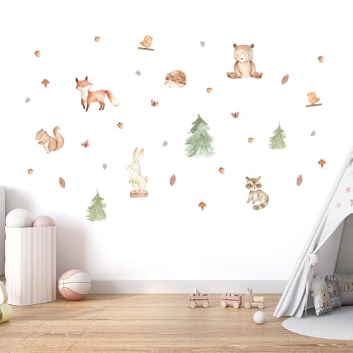 Wandtattoo Waldtiere #27 – Charmante selbstklebende Wanddekoration für Kinderzimmer – Blasenfreie Anwendung, nachhaltig & PVC-frei – 8 Tiere (10–26 cm), 3 Bäume (20–25 cm), 26 Elemente (6–12 cm) von Klebewurm