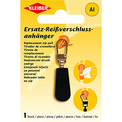 Kleiber + Co. GmbH 69859 Ersatz Reißverschluss-Anhänger, Metall, schwarz, 46 x 11,5 mm von Kleiber + Co. GmbH