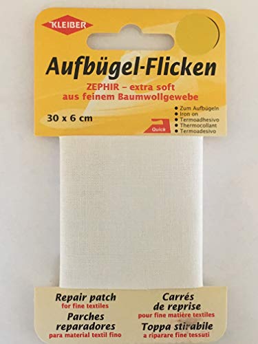 Kleiber Aufbügel-Flicken, 30 x 6 cm, extra soft – aus feinem Baumwollgewebe 06 bianco von Kleiber