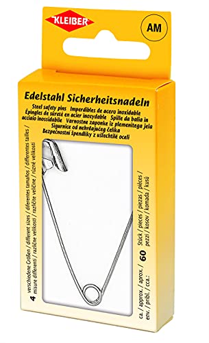 Kleiber + Co.GmbH Edelstahl-Sicherheitsnadeln, Silber, 4 verschiedenen Größen von Kleiber