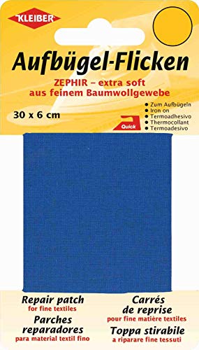Kleiber 30 x 6 cm Extra weiches, feines Baumwollausbesserungsband zum Aufbügeln, Mittelblau Kleiber 30 x 6 cm Extra weiches, feines Baumwollausbesserungsband zum Aufbügeln, Mittelblau von Kleiber
