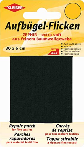 Kleiber 30 x 6 cm Extra weiches, feines Baumwollausbesserungsband zum Aufbügeln, schwarz Kleiber 30 x 6 cm Extra weiches, feines Baumwollausbesserungsband zum Aufbügeln, schwarz von Kleiber