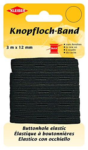 Kleiber Knopfloch-Band/Elastik Knopflochband, 58% Polyester, schwarz, 300 x 1,2 x 0,05 cm von Kleiber