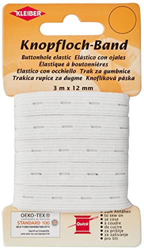 Kleiber Knopfloch-Band/Elastik Knopflochband, 58% Polyester, weiß, 300 x 1,2 x 0,05 cm von Kleiber