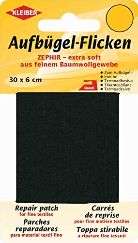 Kleiber Zephir Aufbügelflicken, Baumwolle, schwarz, 30 x 6 x 0.3 cm von Kleiber