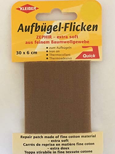 Kleiber Aufbügel-Flicken, 30 x 6 cm, extra soft – aus feinem Baumwollgewebe 05 hellbraun von Kleiber