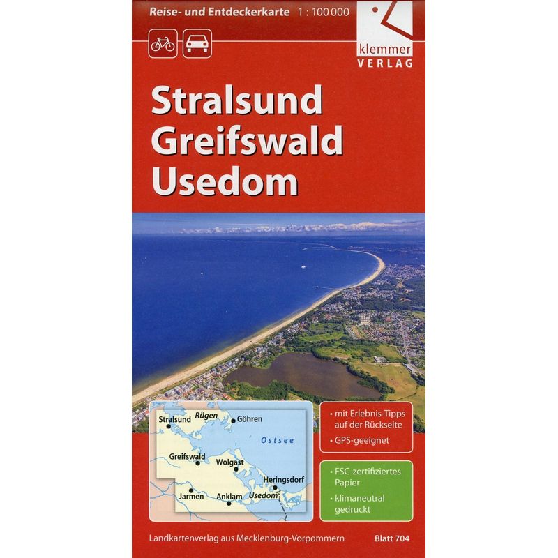 Reise- Und Entdeckerkarte Stralsund, Greifswald, Usedom 1 : 100 000, Karte (im Sinne von Landkarte) von Klemmer, Klaus