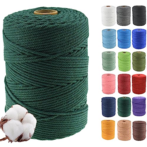 Klhamky 4mm×300m Natur Macrame Baumwollkordel - Baumwoll-Macrame-Seil, 4-fach verdrillt aus 100% natürlicher Baumwolle für handgemachte Wandbehänge, DIY, Basteln, Stricken von Klhamky