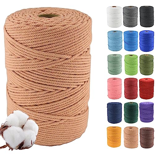 Klhamky 4mm×300m Natur Macrame Baumwollkordel - Baumwoll-Macrame-Seil, 4-fach verdrillt aus 100% natürlicher Baumwolle für handgemachte Wandbehänge, DIY, Basteln, Stricken von Klhamky