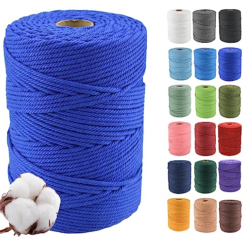 Klhamky 4mm×300m Natur Macrame Baumwollkordel - Baumwoll-Macrame-Seil, 4-Fach verdrillt aus 100% natürlicher Baumwolle für handgemachte Wandbehänge, DIY, Basteln, Stricken von Klhamky