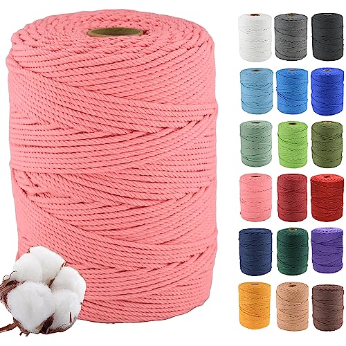 Klhamky 4mm×300m Natur Macrame Baumwollkordel - Baumwoll-Macrame-Seil, 4-fach verdrillt aus 100% natürlicher Baumwolle für handgemachte Wandbehänge, DIY, Basteln, Stricken von Klhamky