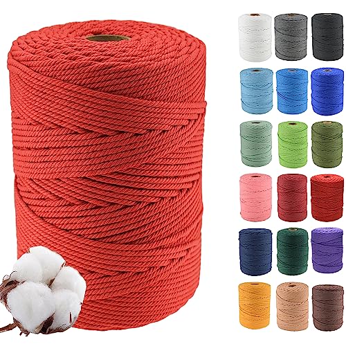 Klhamky 4mm×300m Natur Macrame Baumwollkordel - Baumwoll-Macrame-Seil, 4-Fach verdrillt aus 100% natürlicher Baumwolle für handgemachte Wandbehänge, DIY, Basteln, Stricken von Klhamky