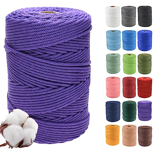 Klhamky 4mm×300m Natur Macrame Baumwollkordel - Baumwoll-Macrame-Seil, 4-Fach verdrillt aus 100% natürlicher Baumwolle für handgemachte Wandbehänge, DIY, Basteln, Stricken von Klhamky