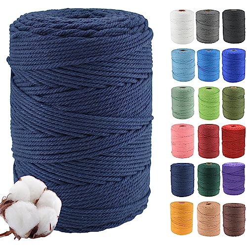 Klhamky 4mm×300m Natur Macrame Baumwollkordel - Baumwoll-Macrame-Seil, 4-Fach verdrillt aus 100% natürlicher Baumwolle für handgemachte Wandbehänge, DIY, Basteln, Stricken von Klhamky