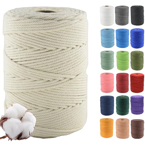 Klhamky 4mm×300m Natur Macrame Baumwollkordel - Baumwoll-Macrame-Seil, 4-Fach verdrillt aus 100% natürlicher Baumwolle für handgemachte Wandbehänge, DIY, Basteln, Stricken Klhamky 4mm×300m Natur Macrame Baumwollkordel - Baumwoll-Macrame-Seil, 4-Fach verdrillt aus 100% natürlicher Baumwolle für handgemachte Wandbehänge, DIY, Basteln, Stricken von Klhamky