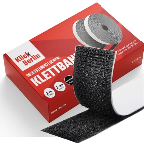 Klick Berlin Klettband Selbstklebend Schmal | 2 cm x 3 m schmales Klett Klebeband klebt auf vielen Flächen | Klettverschluss | 20 mm breit, 3 Meter lang schwarz Klick Berlin Klettband Selbstklebend Schmal | 2 cm x 3 m schmales Klett Klebeband klebt auf vielen Flächen | Klettverschluss | 20 mm breit, 3 Meter lang schwarz von Klick Berlin