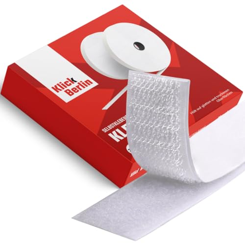 Klick Berlin Klettband Selbstklebend Schmal | 2 cm x 8 m schmales Klett Klebeband klebt auf vielen Flächen | Klettverschluss | 20 mm breit, 8 Meter lang weiß von Klick Berlin