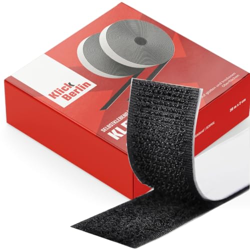 Klick Berlin schmales Klettband selbstklebend 1,6 cm x 12 m | Klett Klebeband klebt auf vielen Flächen | Klettverschluss | 16 mm breit, 12 Meter lang | Schwarz von Klick Berlin