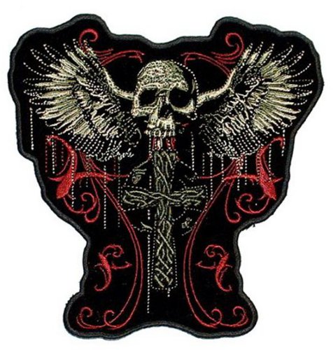 Flying Skull Gothic Cross Patch 15 X 15 cm von Klicnow