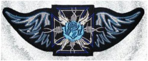 Malteser Kreuz Flügel blaue Rosen bestickt zurück Patch 24 x 9 cm von Klicnow