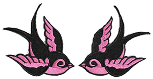 Schwalben ( schwarz / pink ) Patch (1 links 1 rechts) 4.2cm x 4cm (1 3/4 x 1/1/2 ) von Klicnow