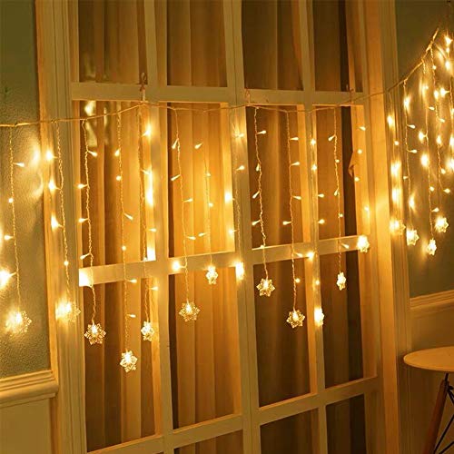 Klighten 96 LED Lichtervorhang USB Lichterkettenvorhang, 3M*0.65M 8 Modi Schneeflocke LED String Licht für Partydekoration Weihnachten, IR Fernbedienung LED Lichterkette - Warmweiß von Klighten